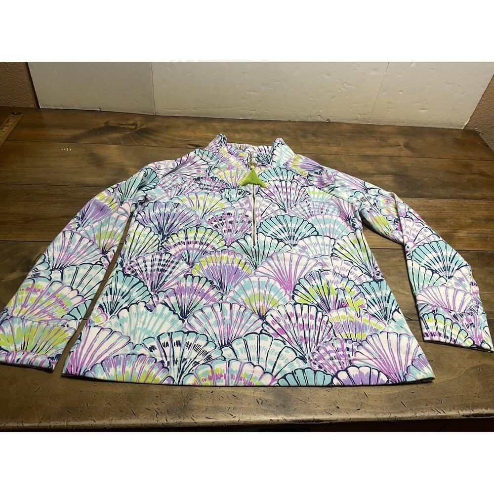 Lilly Pulitzer 1/4 Zip Sweatshirt Womens Size L Purple Skipper Popover Oh Shello